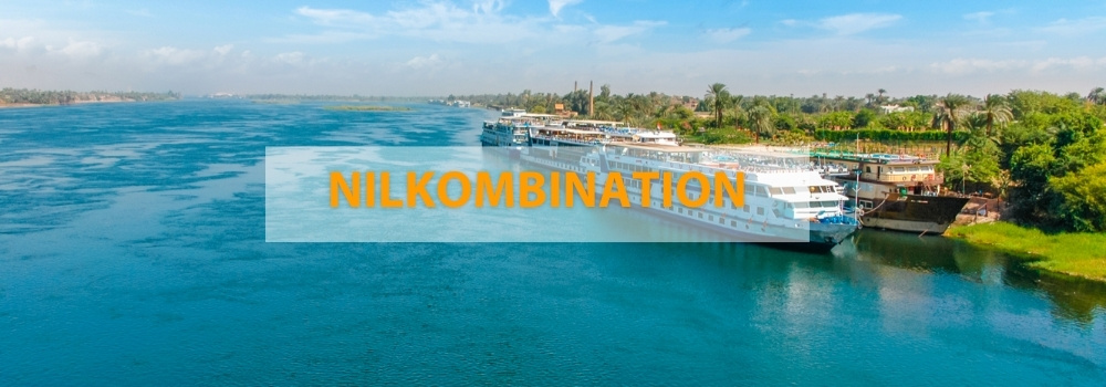 Blick auf Kreuzfahrtschiff bei einer Nilkreuzfahrt in Kombination mit einem Badeurlaub