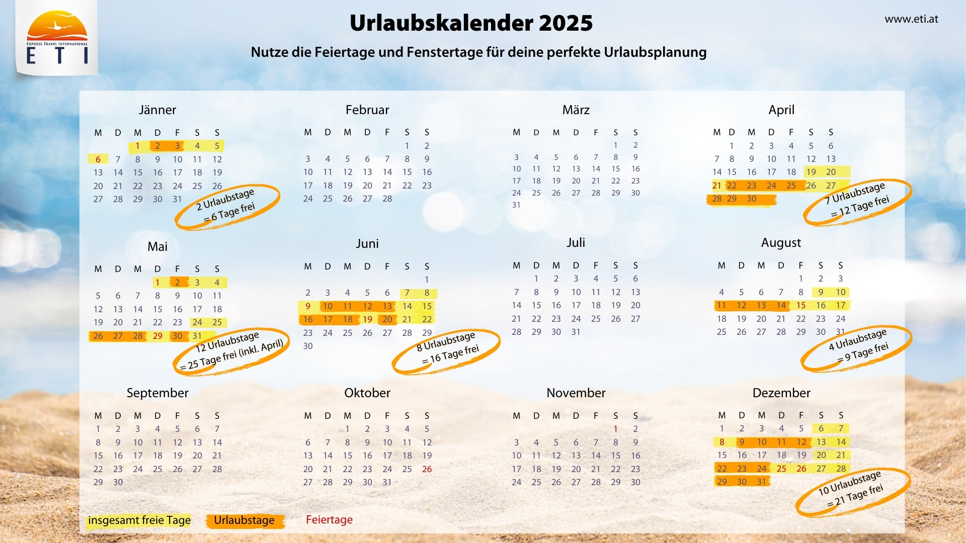 Urlaubskalender von ETI für 2025 